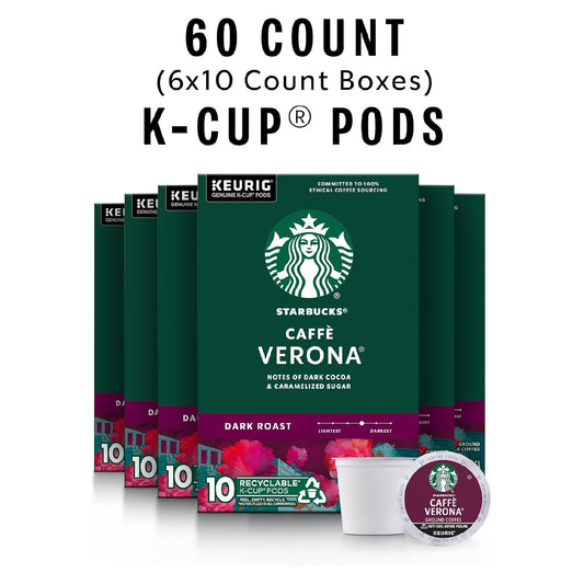 Starbucks K-Cup Coffee Pods, Dark Roast Coffee, Caffè Verona, 100% Arabica, 6 boxes (60 pods total)